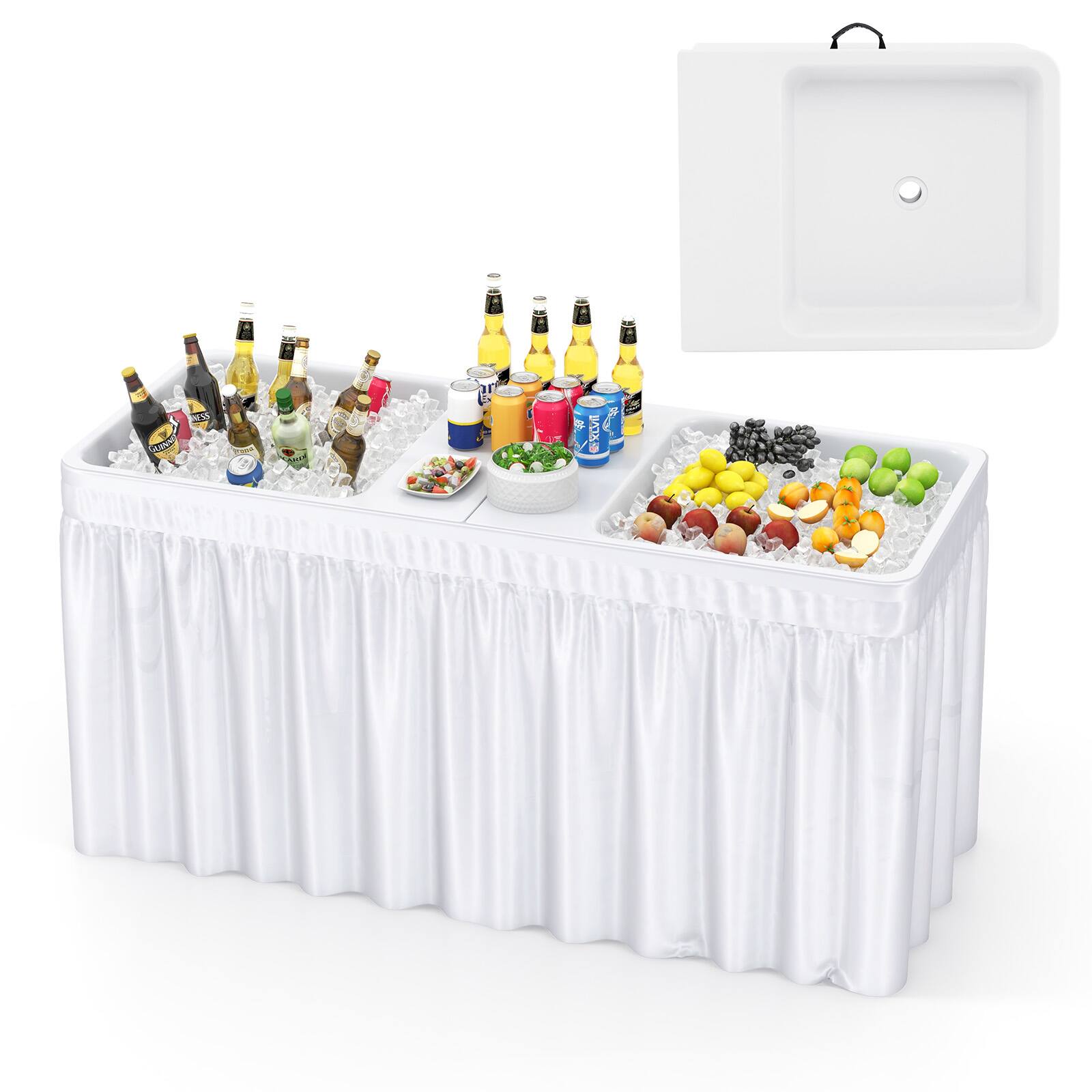 Front. Ecooso - 5 Foot Folding Ice Cooler Table with Double Sinks for Party and Picnic - White.