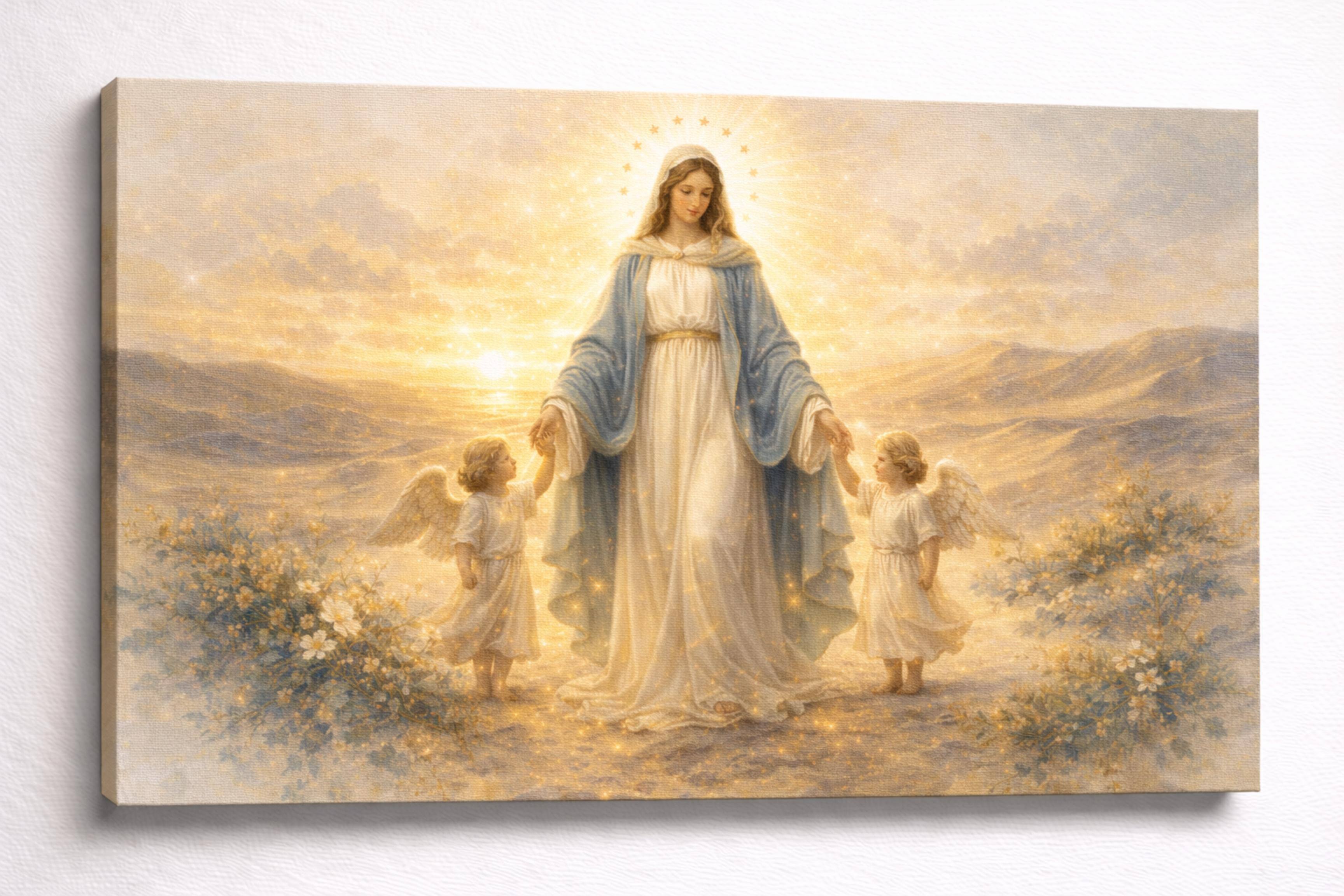 Front. FC Design - Large Canvas 24x36" Ready-to-Hang Golden Color Serenity Madonna Art Art Painting Home Wall Décor - MultiColor.
