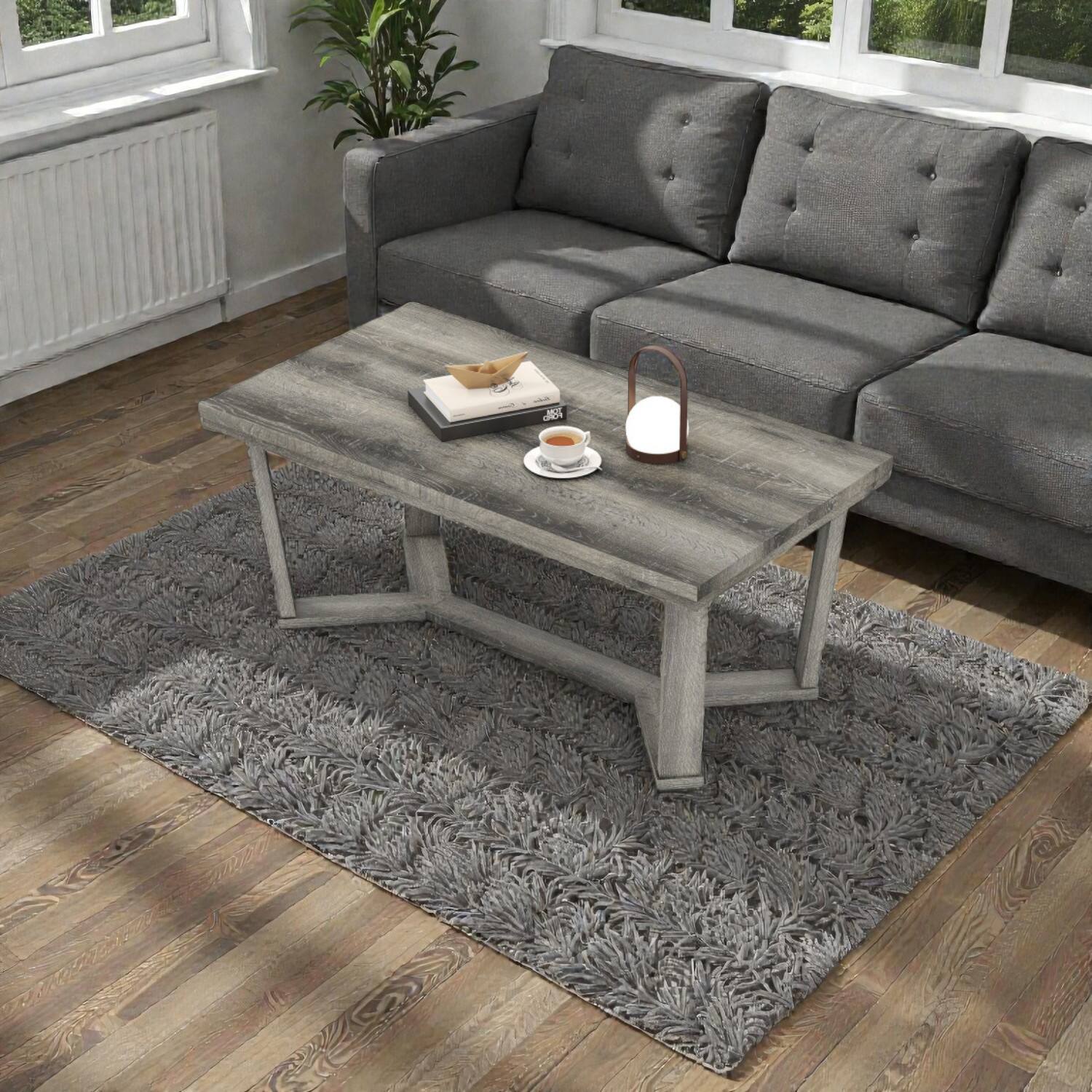 Front. Hivvago - Contemporary Rectangle Table Featuring Rubberwood Build and Cross Frame - Gray.