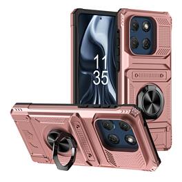 Dteck - Rugged Case For Motorola G Stylus 5G (2025) Ring Holder Kickstand Magnetic Car Mount Hidden Card Slot Shockproof Cover - Rosegold