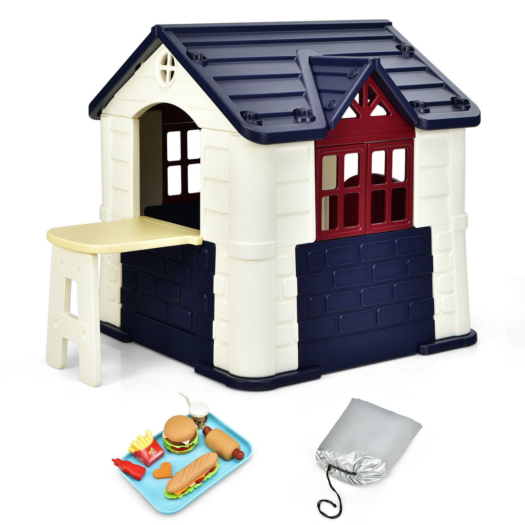Alt View 9. Gymax - Gymax Kid's Playhouse Games Cottage w/ 7 PCS Toy Set & Waterproof Cover Blue - Blue.