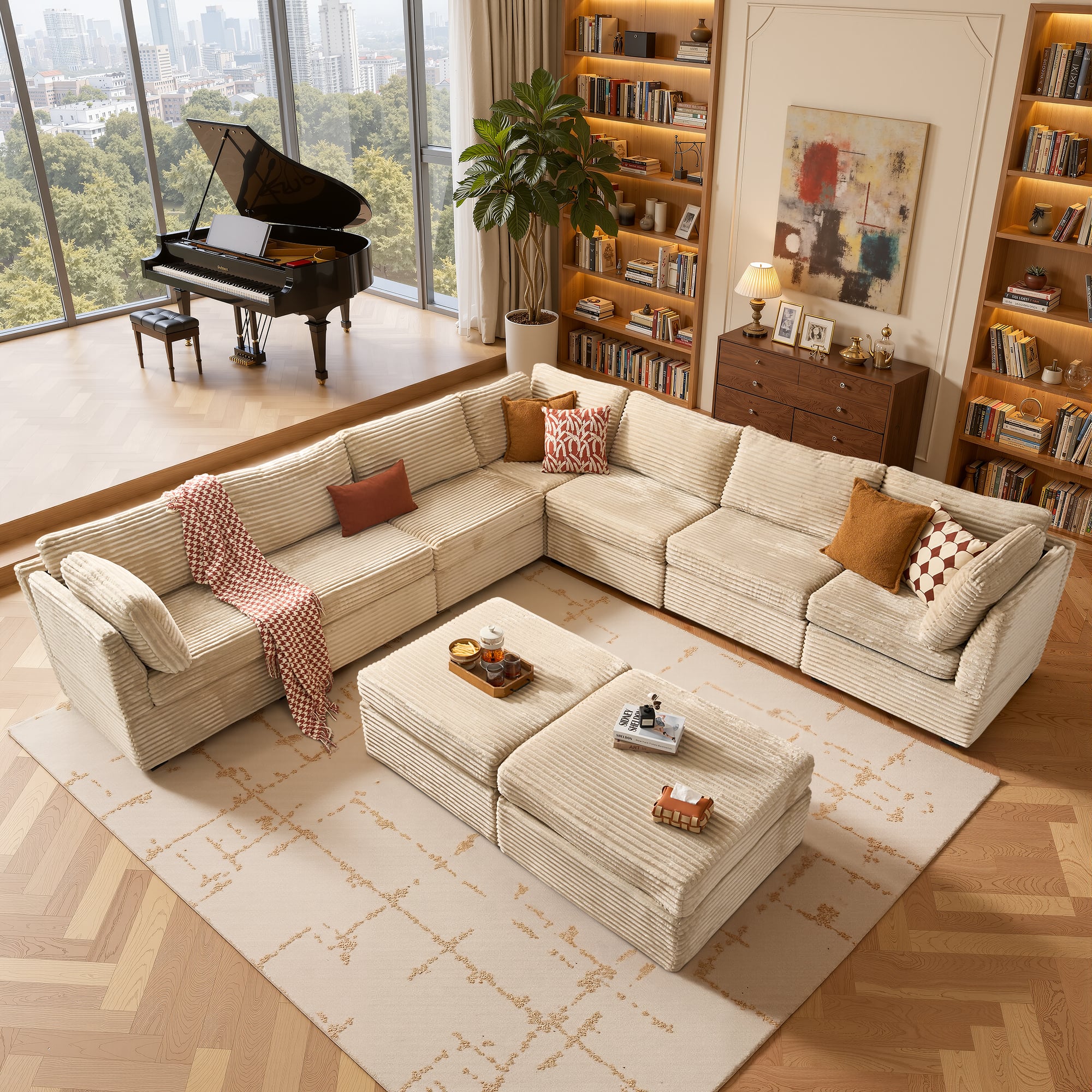 Ovios - 9 PCS Modular Sectional Sofa Oversized L Shaped Sectional Couch with Ottoman for Living Room - Beige