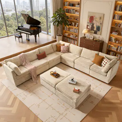 Front. Ovios - 9 PCS Modular Sectional Sofa Oversized L Shaped Sectional Couch with Ottoman for Living Room - Beige.