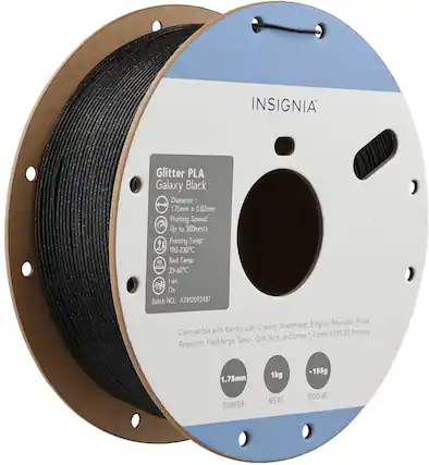 INSIGNIA Glitter PLA Galaxy Black
Diameter: 1.75mm ± 0.02mm
Printing Speed: Up to 300mm/s
Printing Temp: 190-230°C
Bed Temp: 25-60°C
Fan: On
Batch NO.: A7812092487
Compatible with Bambu 3D Printers, Anycubic, Prusa Lab, Creality, Snapmaker, Elegoo, Sovol, Qidi Tech, Research, Flashforge, and other 1.75mm FDM 3D Printers
1.75mm
1kg -155g
DIAMETER NET WT.
SPOOL WT.