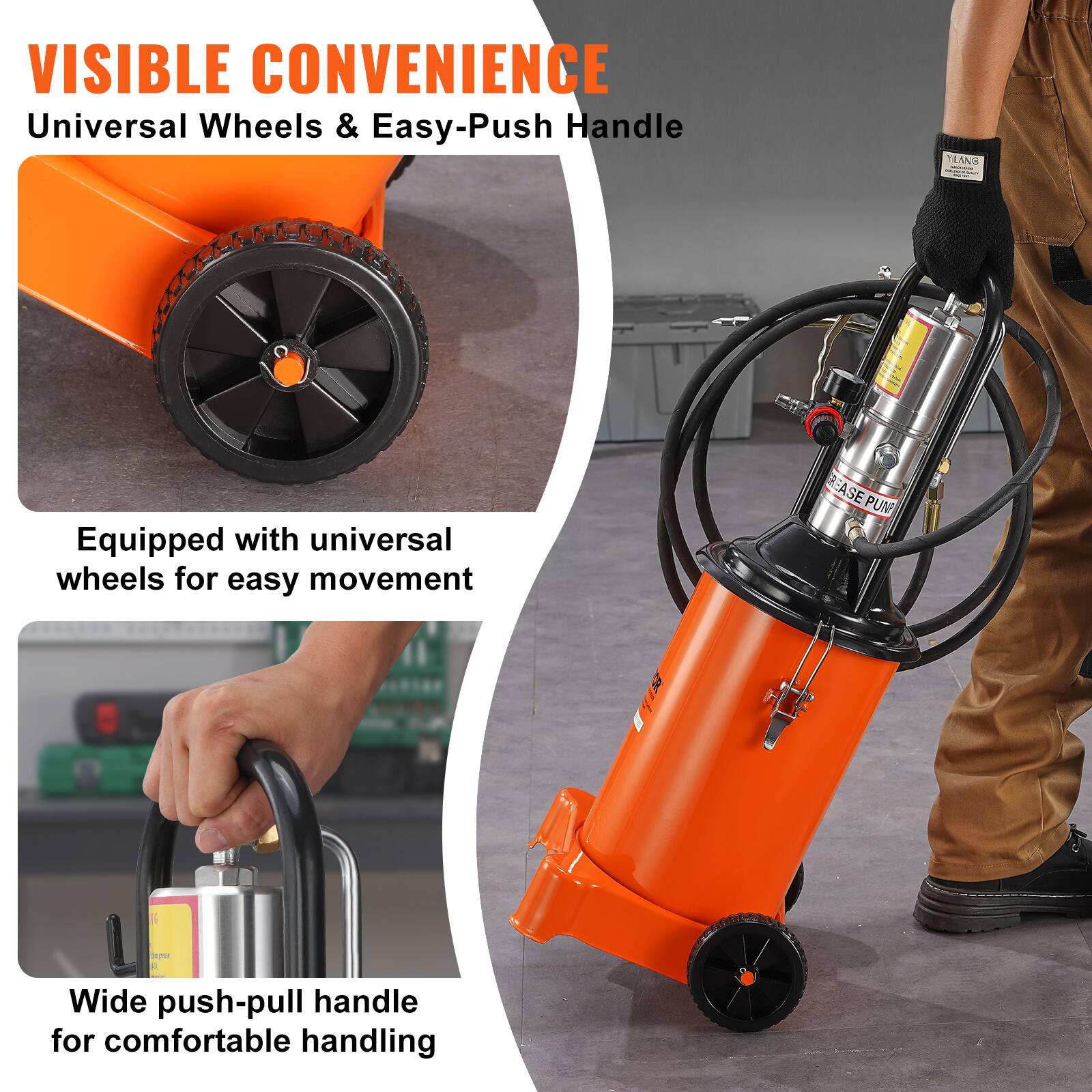 **VISIBLE CONVENIENCE**

Universal Wheels & Easy-Push Handle

- Equipped with universal wheels for easy movement
- Wide push-pull handle for comfortable handling
