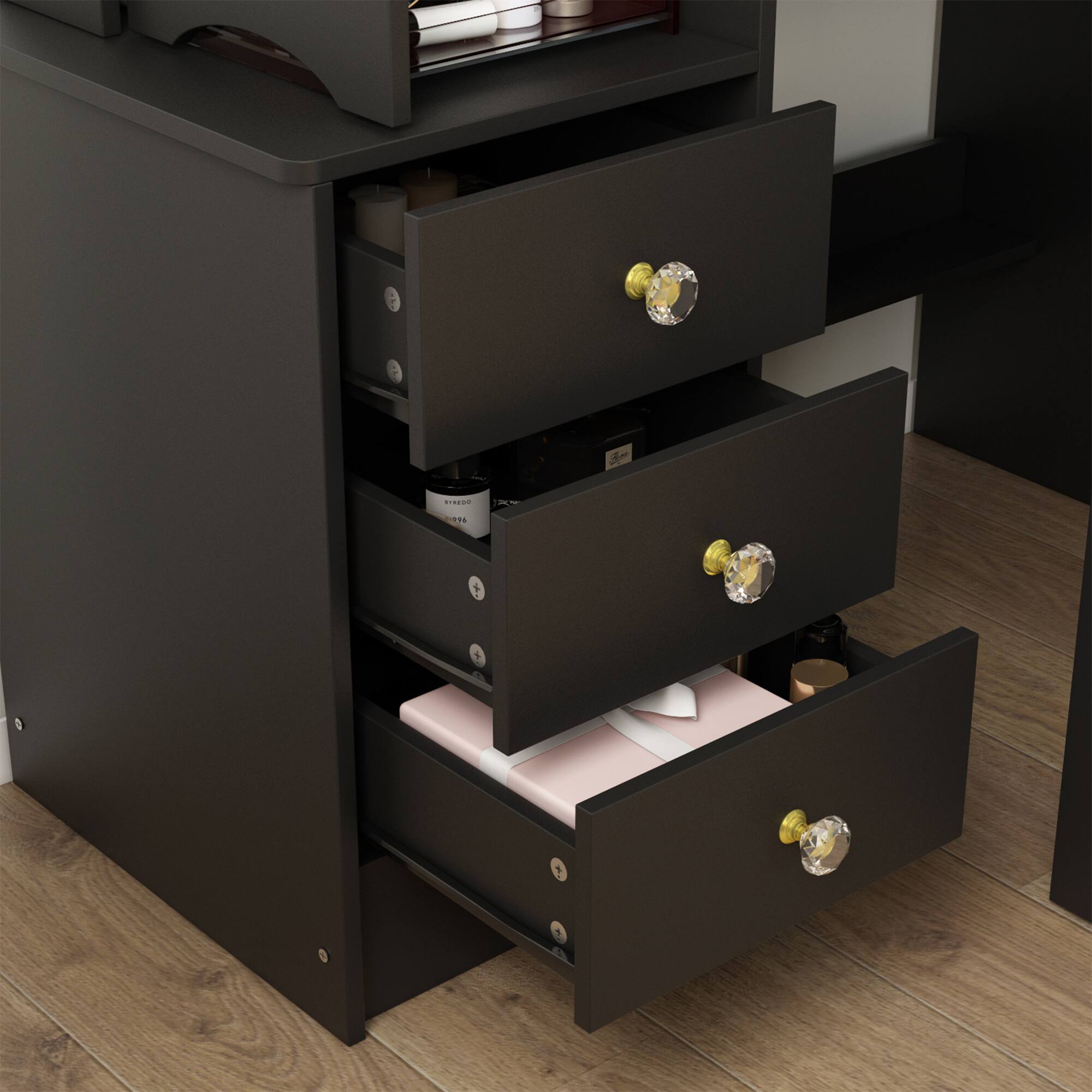 Alt View 5. Famapy - LED Vanity Table Set: Organized Makeup Station with Smart Storage - Black.