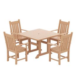 WestinTrends - Malibu 5 Piece Outdoor Patio Dining Set Outdoor Square Table and Armchair Set - Teak