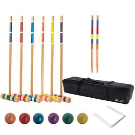 GSE Games & Sports Expert - Six Player Croquet Set with Classic Wooden Mallets, Colored Balls, Sturdy Carrying Bag for Adults & Kids - Multicolor