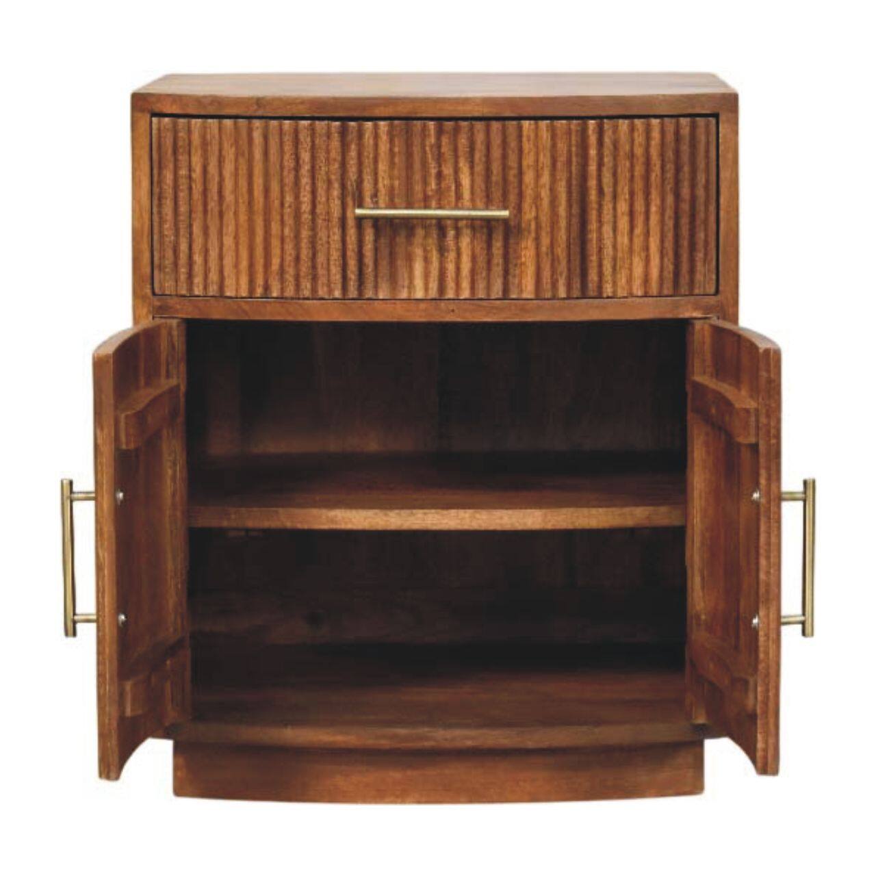 Angle. Artisan Furniture - Artisan Furniture Solid WoodSolid Wood Curved Ribbed Bedside with Drawer - Brown.