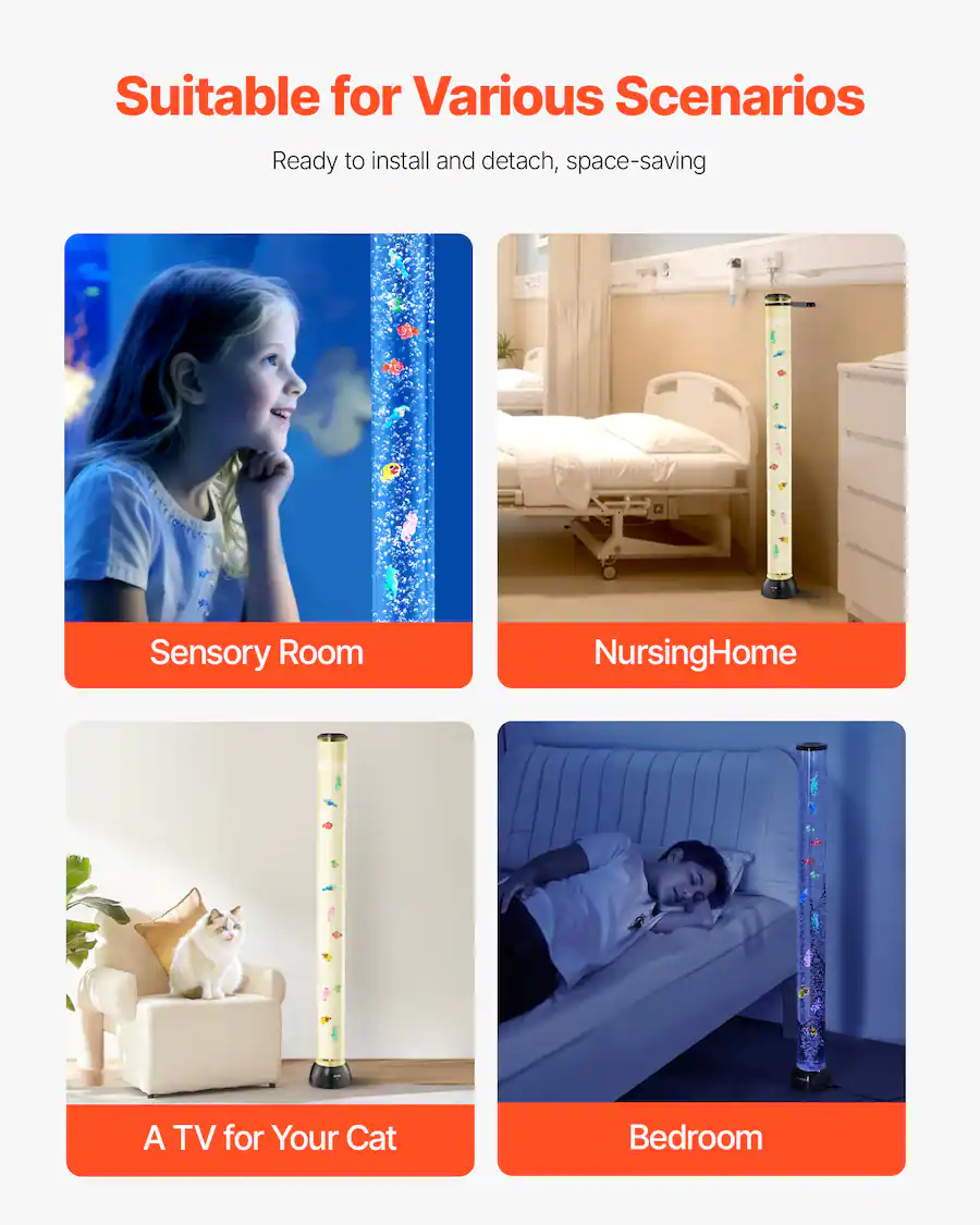 VEVOR Sensory Bubble Tube Lamp, ft Bubble Fish Tube, Sensory