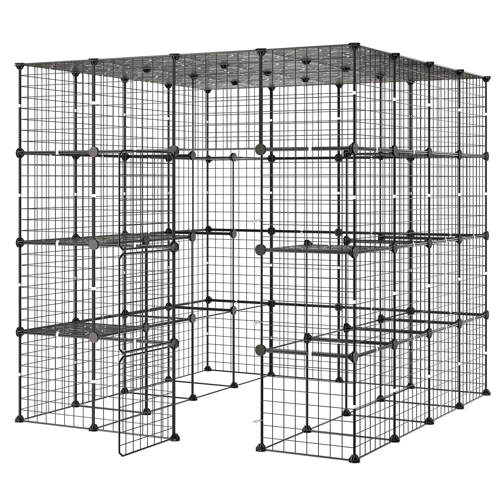 Alt View 5. VEVOR - Cat Cage 4-Tier 55"x55"x55" Large DIY Cat Playpen Indoor Enclosure, Detachable Metal Wire Kennel Crate with 3 Doors - Black.