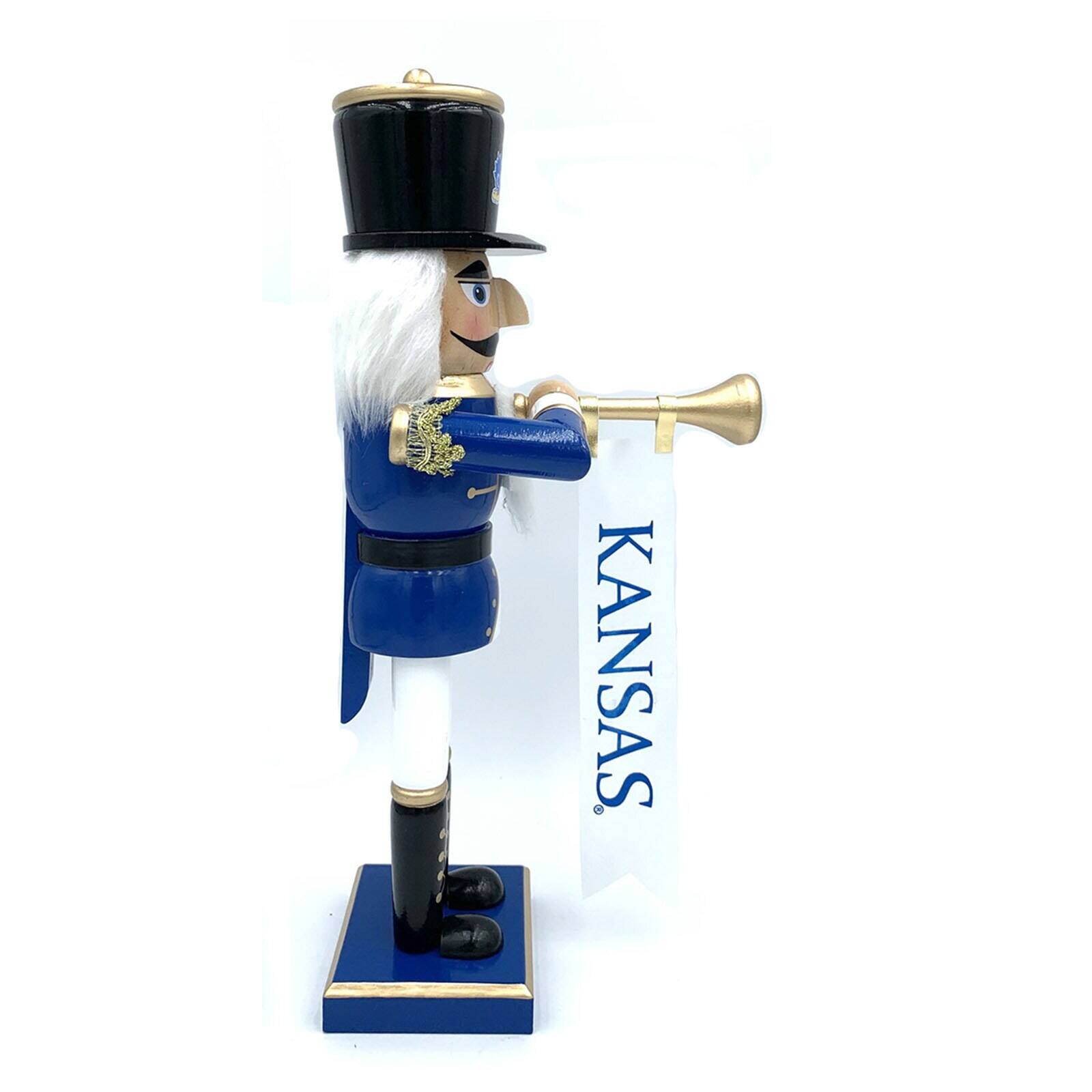 Alt View 1. Santa's Workshop - Kansas Jayhawks 14" Bugler Nutcracker - Blue.