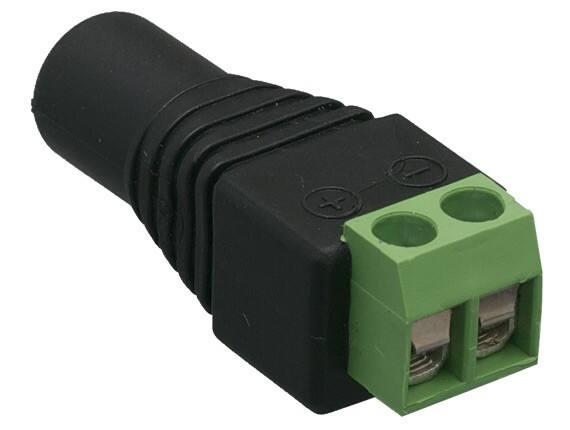 Angle. Cable Leader - 2.1mm x 5.5mm DC Power Female Jack Adapter, CCTV Security Camera - Black.