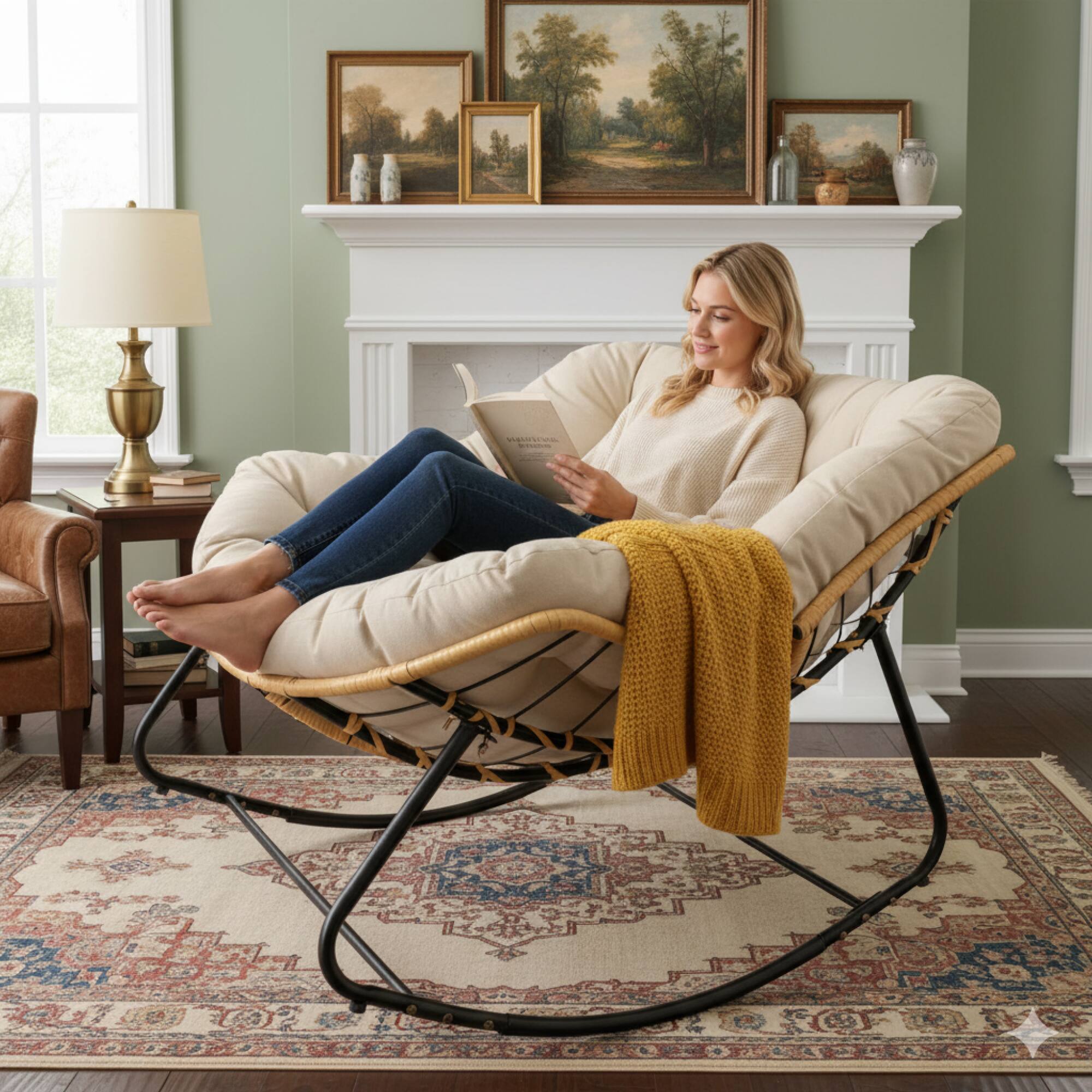 Back. GOODSILO - Versatile Indoor and Outdoor Rocking Lounge Chair with Rattan Wicker Design for Comfortable Relaxation - Beige.