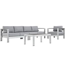 Shore 4 Piece Outdoor Patio Aluminum Sectional Sofa Set by Modway - Silver Gray