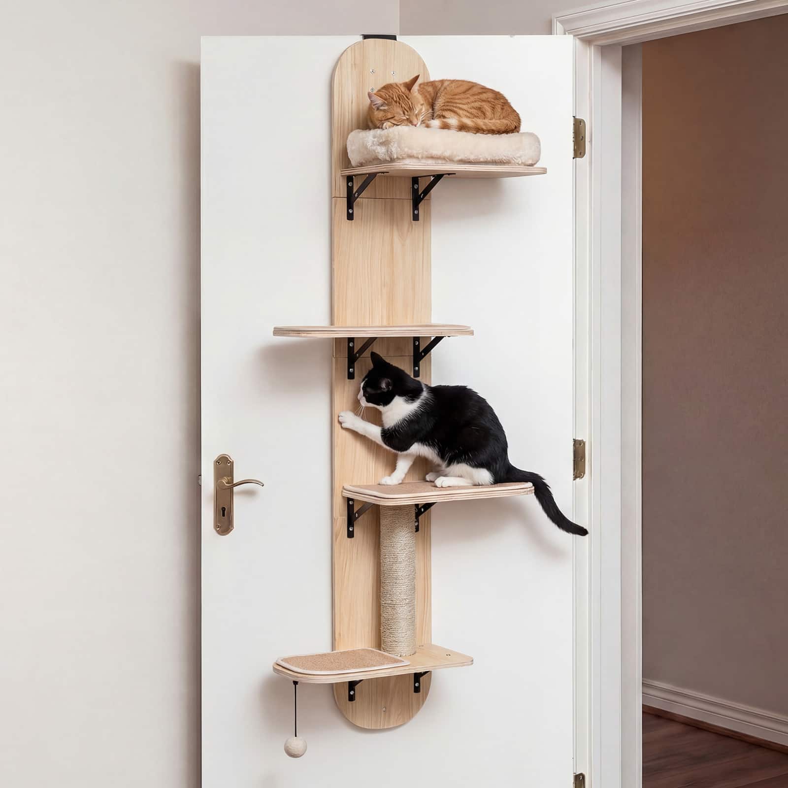 Gymax - Door Hanging Cat Climber w/Plush Bed Scratching Post Carpeted Jumping Platforms Beige price history on PriceWatchPro