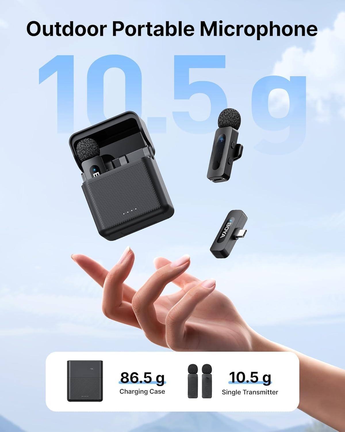 Outdoor Portable Microphone

10.5 g

86.5 g Charging Case

10.5 g Single Transmitter