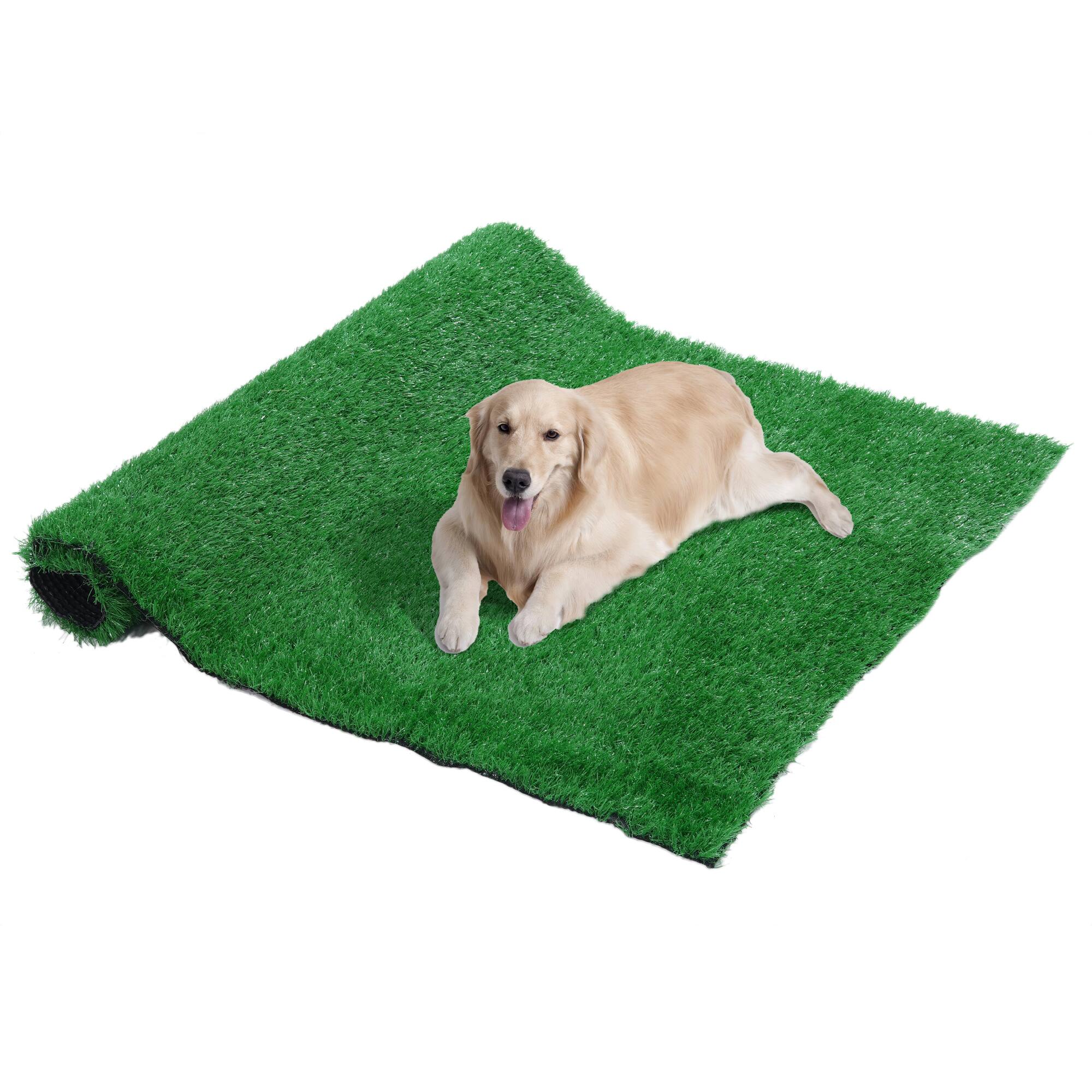 Front. Famapy - Artificial Grass Turf Rug Indoor Outdoor Large Fake Lawn Carpet for Balcony Patio Garden Pet-Friendly - Dark Green.