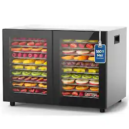 OSTBA - Food Dehydrator with 20 Trays, 1300W Dryer, 95–180°F Temp - Sliver, Black