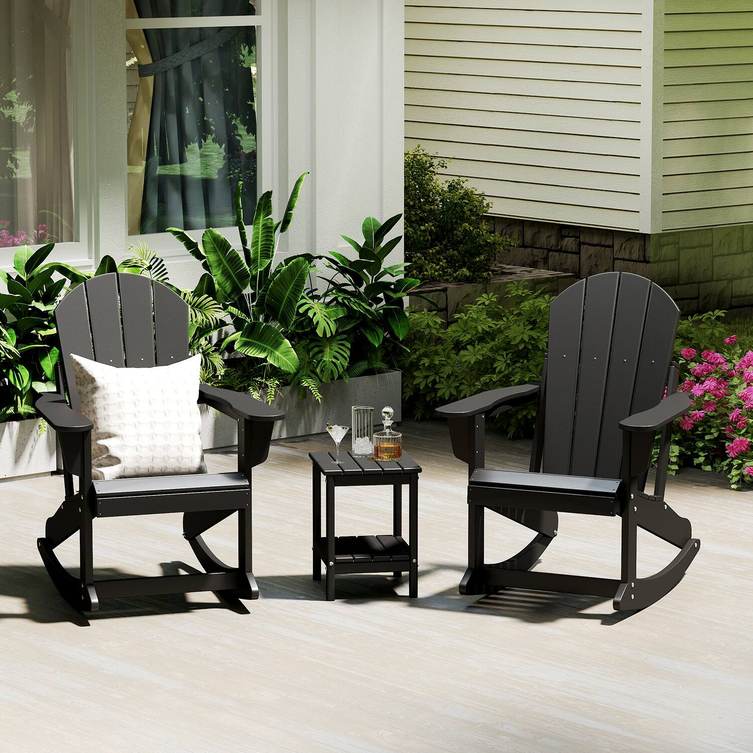 Alt View 1. FODINGHILL - Adirondack Rocking Chair, All weather Outdoor Chair for Patio & Garden - Black.