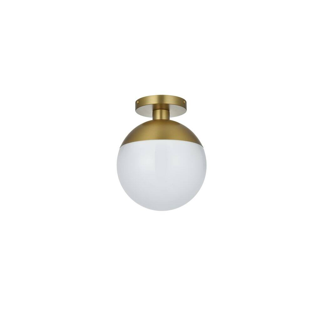 Angle. Living District - Eclipse 10 Inch Flush Mount Ceiling Light Frosted White Shade in Satin Gold - Satin Gold And Frosted White.