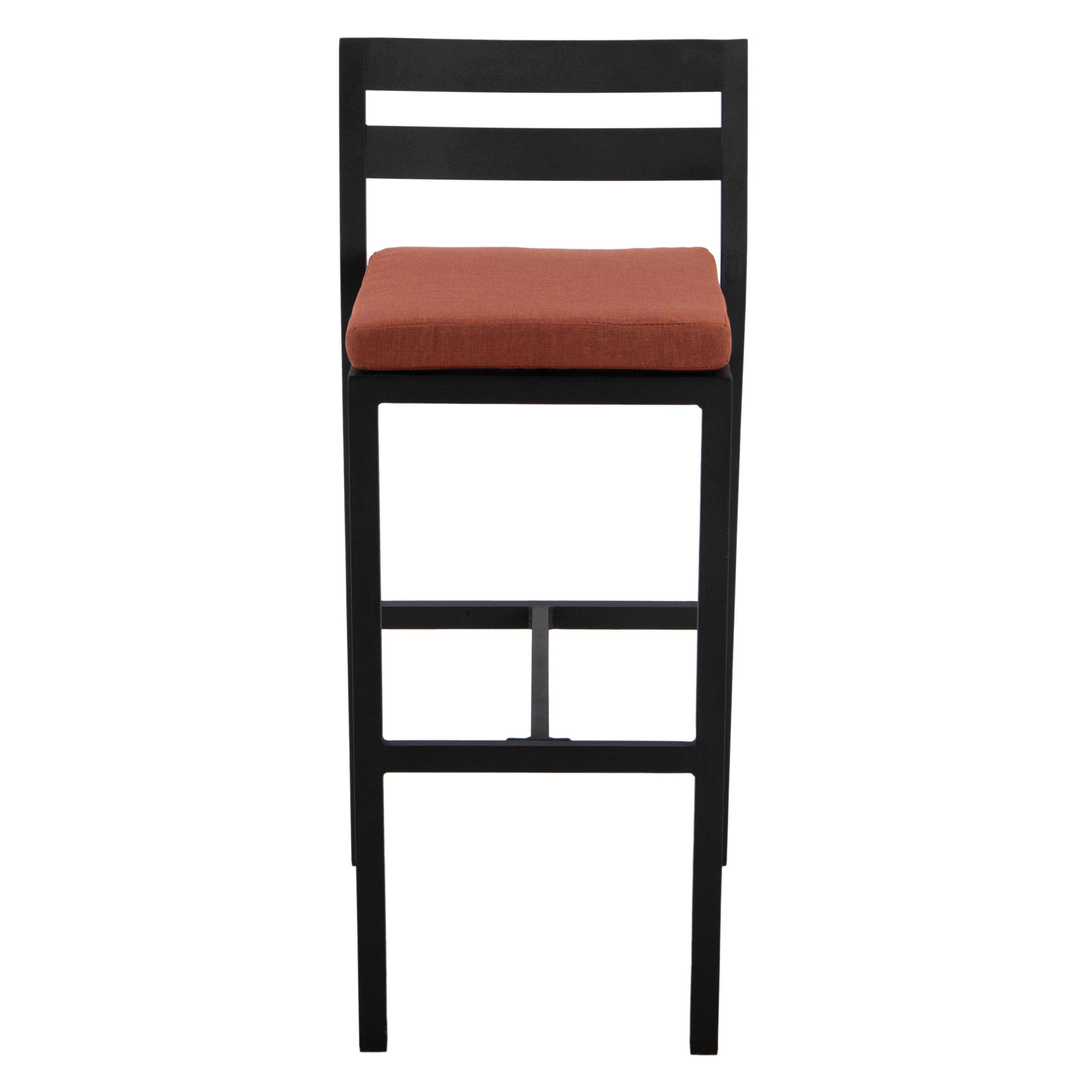 Alt View 2. LeisureMod - Chelsea Outdoor Patio Bar Stool, Weather Resistant Aluminum Counter Chair with Olefin Cushion - Orange.