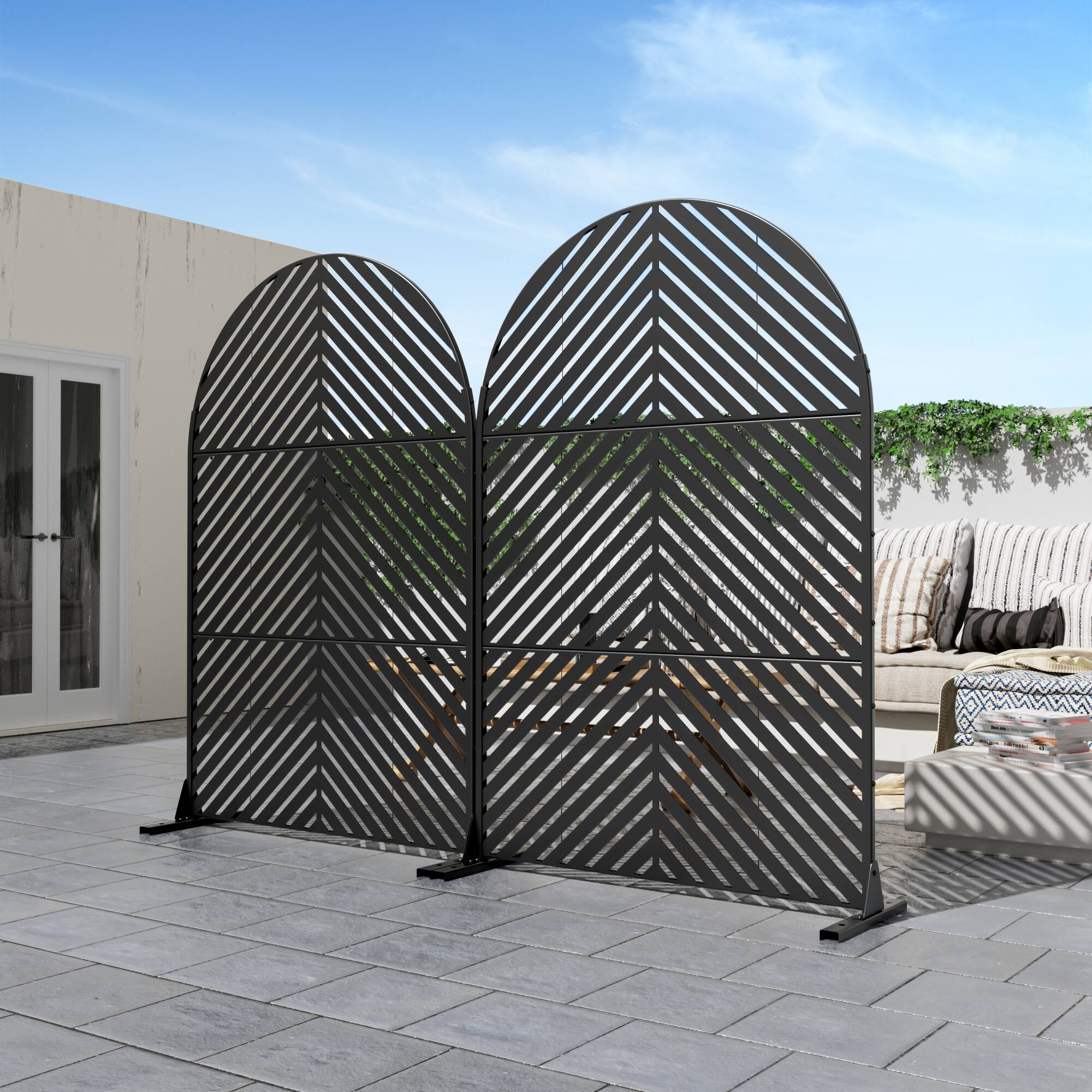 Alt View 1. PexFix - 72 in. x 47 in. Parallel Pattern Metal Outdoor Privacy Screen & Panels, Freestanding Garden Divider Fence - Black.