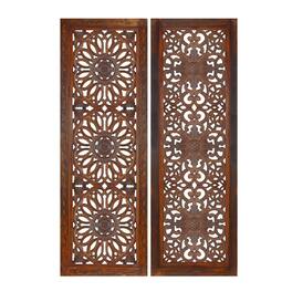 Manhattan Lane - Set of 2 Hand Carved Mango Wood Wall Panels: Burnt Medallion Design - Brown