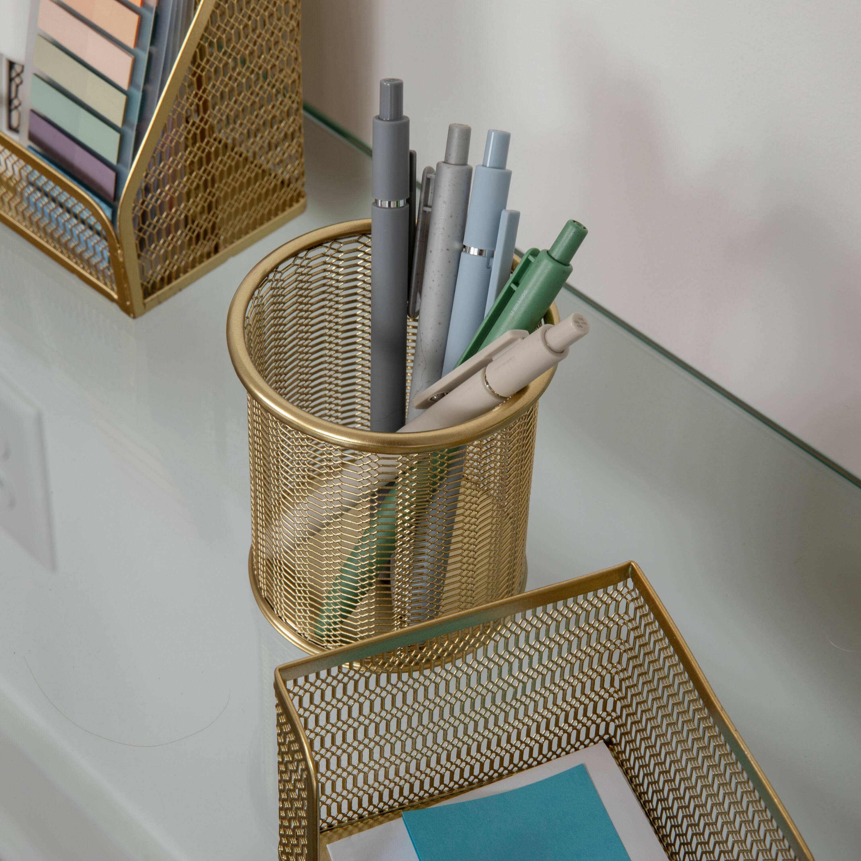 Alt View 13. Martha Stewart - Ryder Premium 6 Piece Mesh Metal Desktop Organizer Set - Gold.