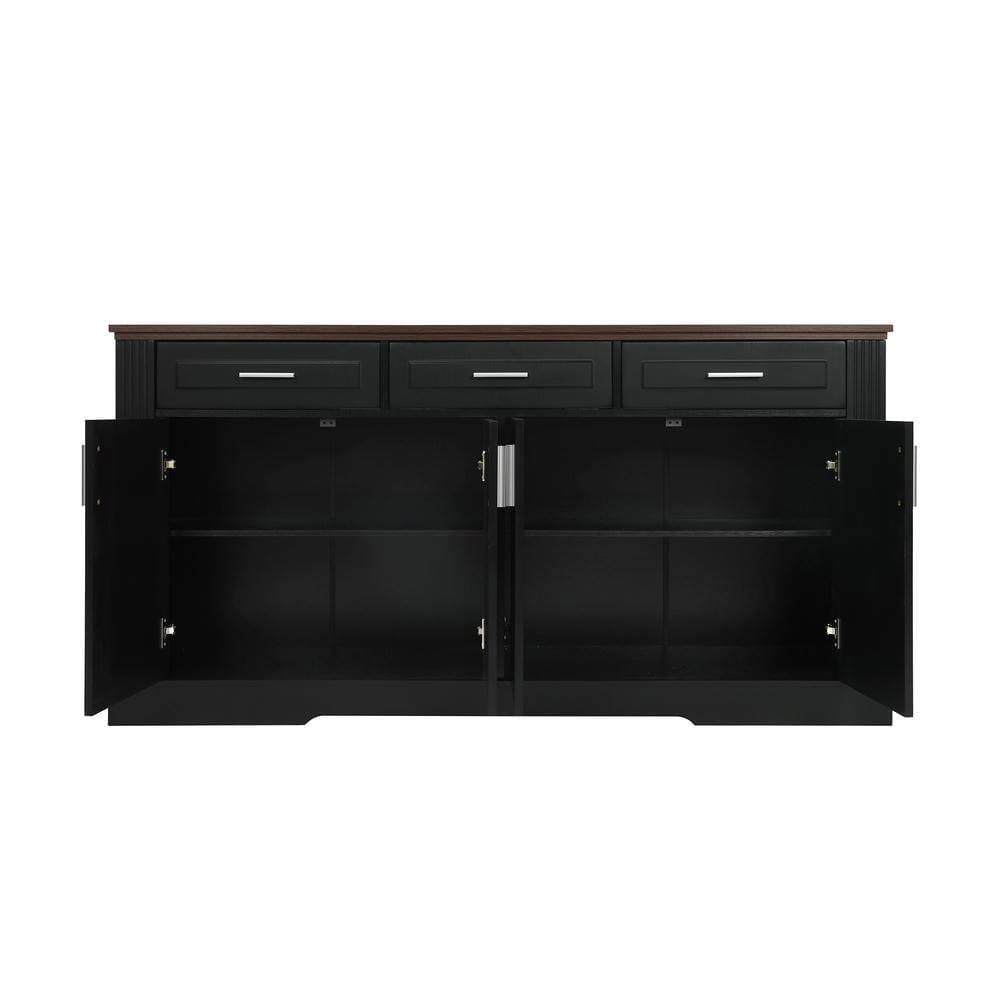 Alt View 9. Kadyn - 63" Fluted Sideboard Buffet with 4 Doors and 3 Drawers for Dining Room - Black - Black.