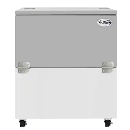 Front. Koolmore - 34 in. Commercial Milk Cooler for School and Cafeteria, 8 Crate Capacity with Heavy Duty Casters - White and Stainless-Steel.