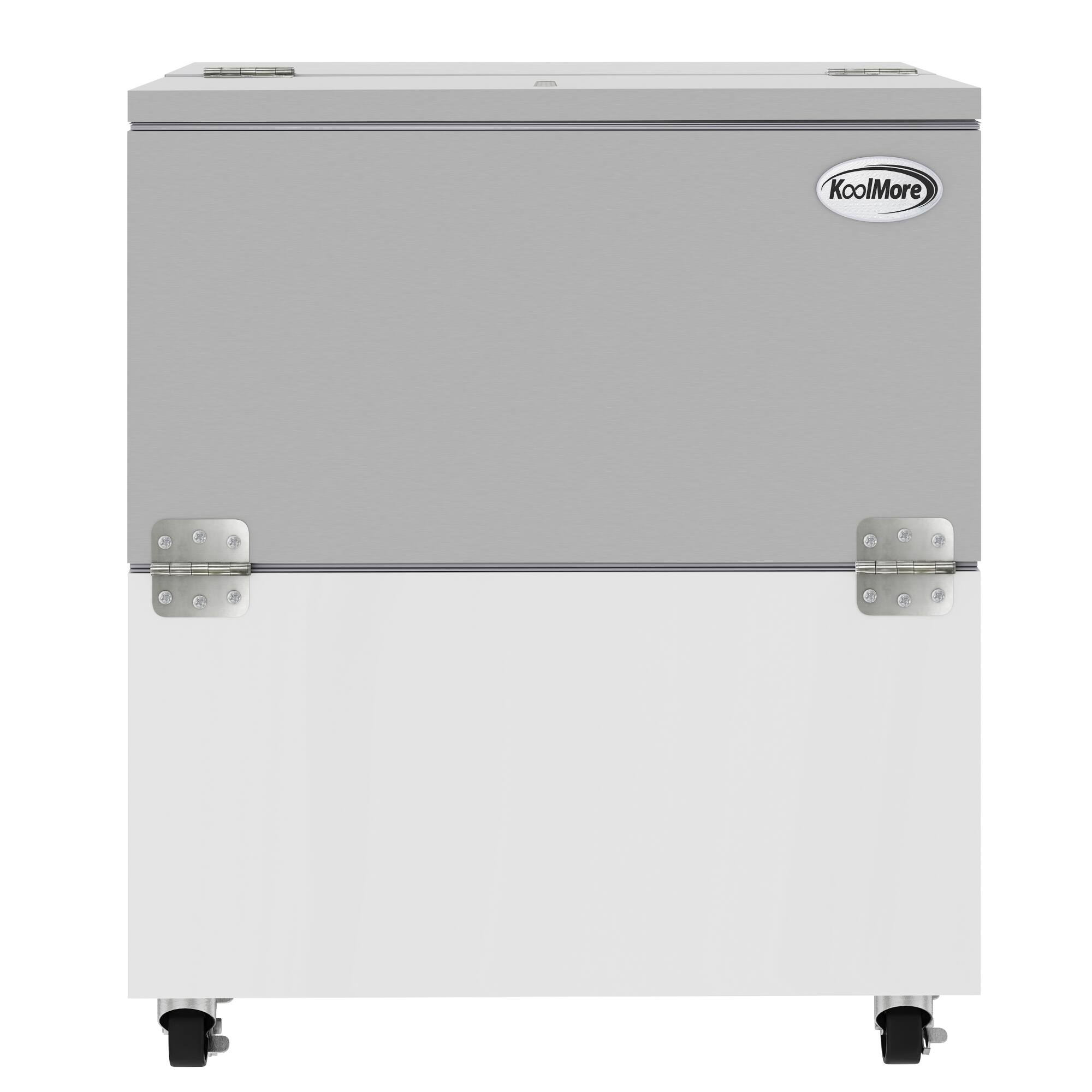 Front. Koolmore - 34 in. Commercial Milk Cooler for School and Cafeteria, 8 Crate Capacity with Heavy Duty Casters - White and Stainless-Steel.