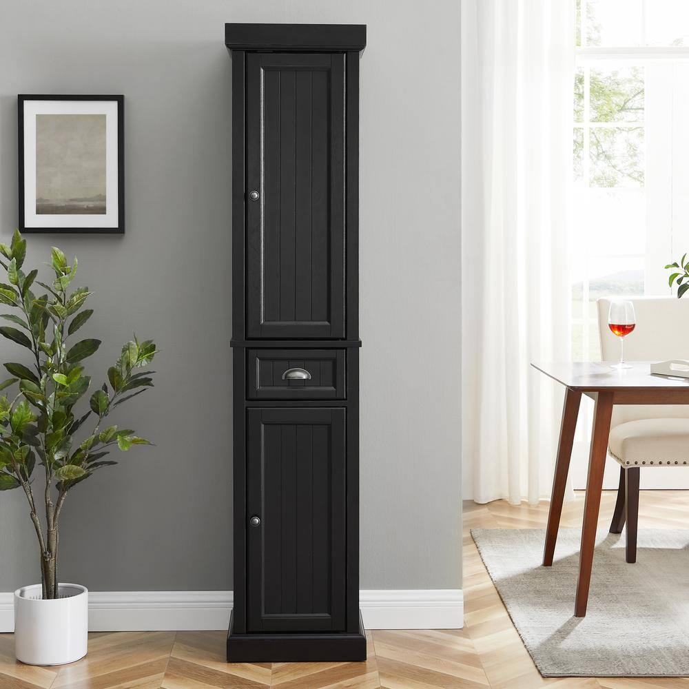 Alt View 4. Crosley Furniture - Seaside Tall Linen Storage Cabinet - Distressed Black.
