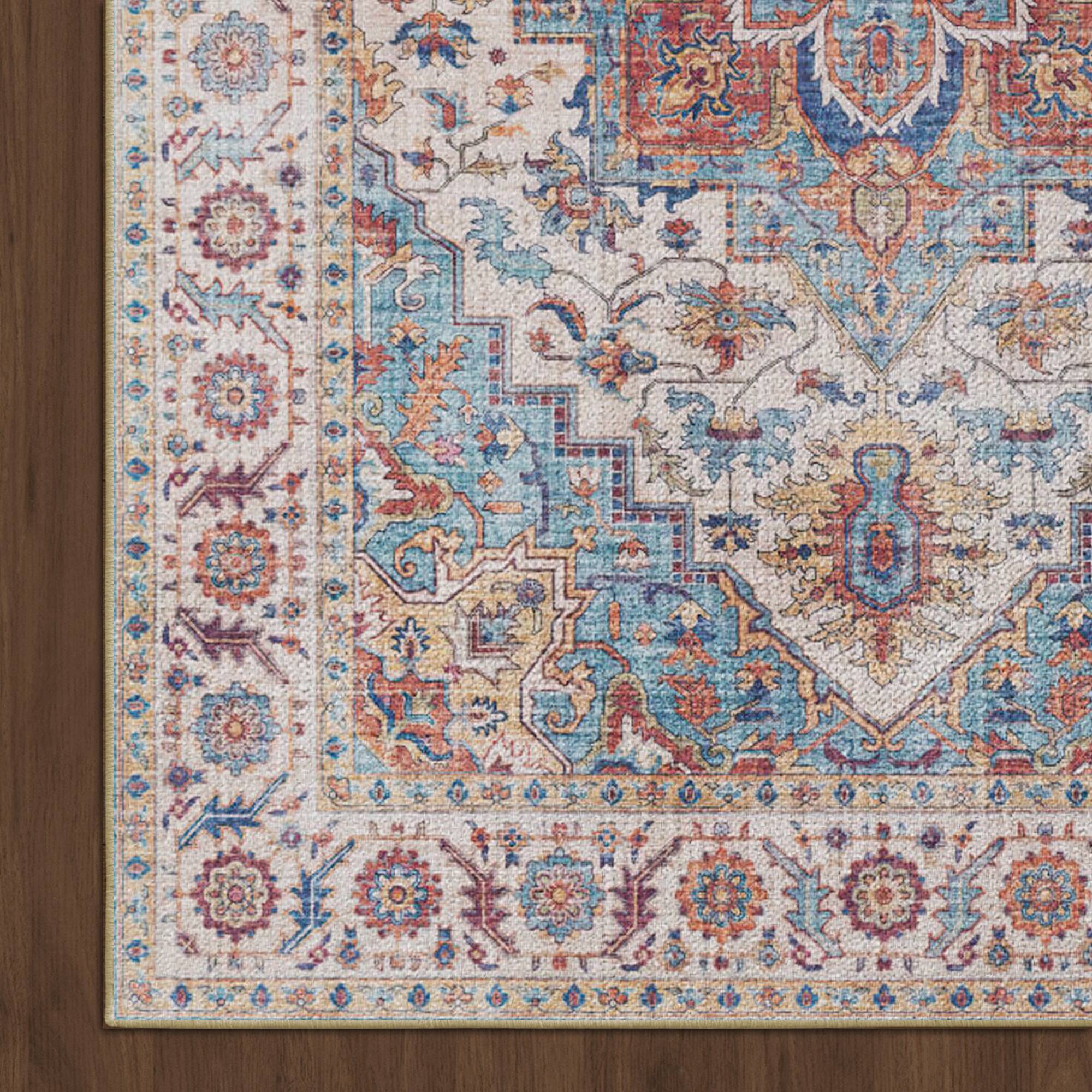 Alt View 3. Ihomeadore - 7FT x 5FT Vintage Bohemia Cotton Area Rug with Non-Slip TPR Backing for Indoor Living Room and Entryway - Red.