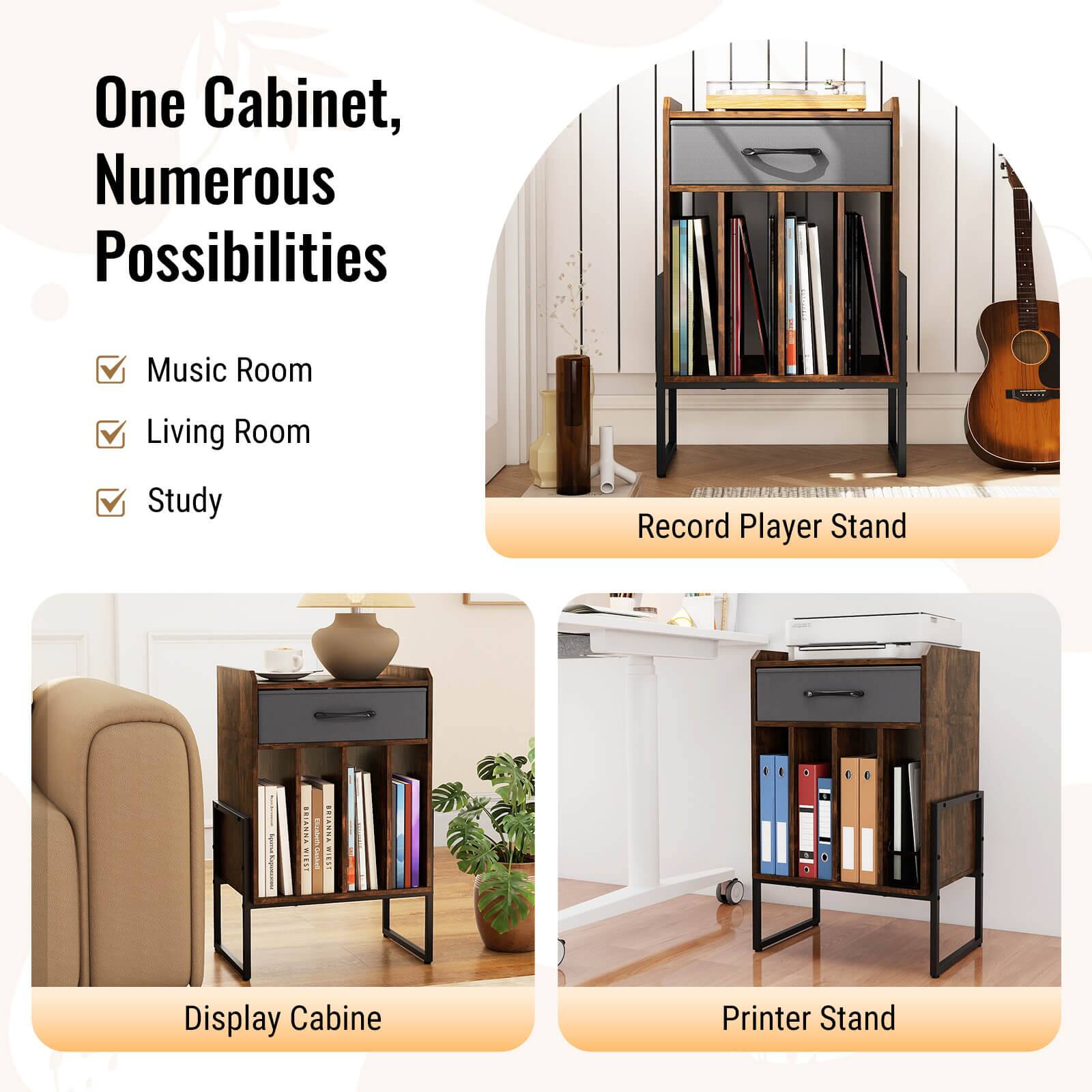 One Cabinet, Numerous Possibilities

- Music Room
- Living Room
- Study

Record Player Stand

Display Cabinet

Printer Stand