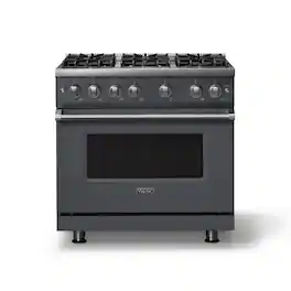 Viking - 36"W. 5.1 Cu. Ft. Freestanding Manual Clean Sealed 6 Burner Gas Convection Range - Cast Black - Cast Black
