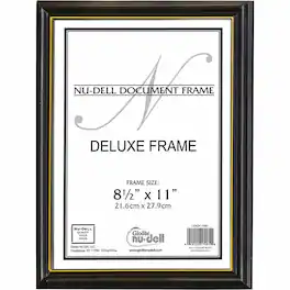 NuDell - Document Frame 8.50 x 11 Size Vertical Horizontal Unbreakable Hanger Plastic Wood Grain Black