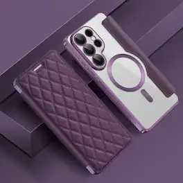 Dteck - Leather Wallet Case for Samsung Galaxy S26 Ultra Built-in Lens Protector Shockproof RFID Card Slot Magnetic Cover - Purple