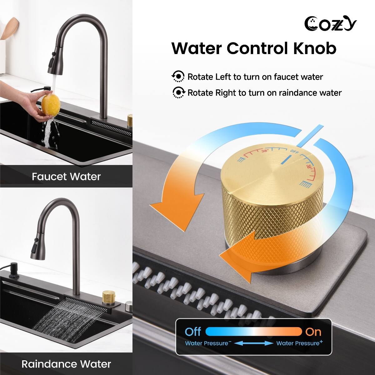Ropilly Waterfall Kitchen Sink Stainless Steel Single Bowl Sink 30 x 22 ...