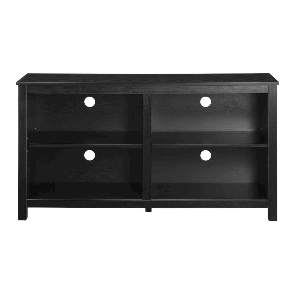 Alt View 3. FurniFact - Black wood TV stand, adjustable shelves, 65-inch televisions, modern style - Red.