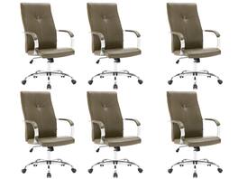 LeisureMod - Set of 6 Sonora High-Back Ergonomic Leather Upholstered Desk Office Chair with Chrome Finish Base for Home Office - Olive Green