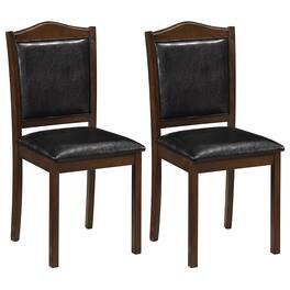 Costway - Wooden Dining Chairs Set of 2, Faux Leather Upholstered Kitchen Side Chairs - Walnut + Black