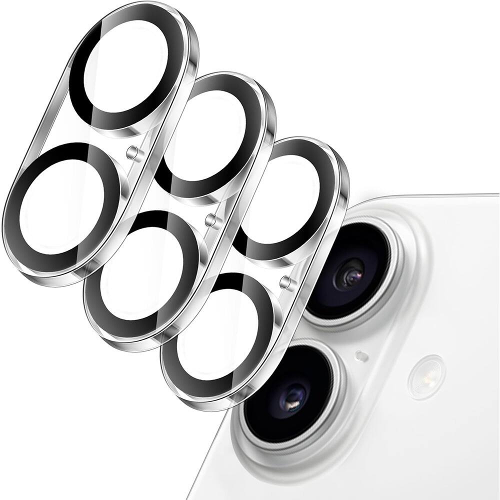Front. PARKER SLATER - iPhone 16/16 Plus Camera Lens Protector 3 Pack, Tempered Glass, HD Clear - Clear.