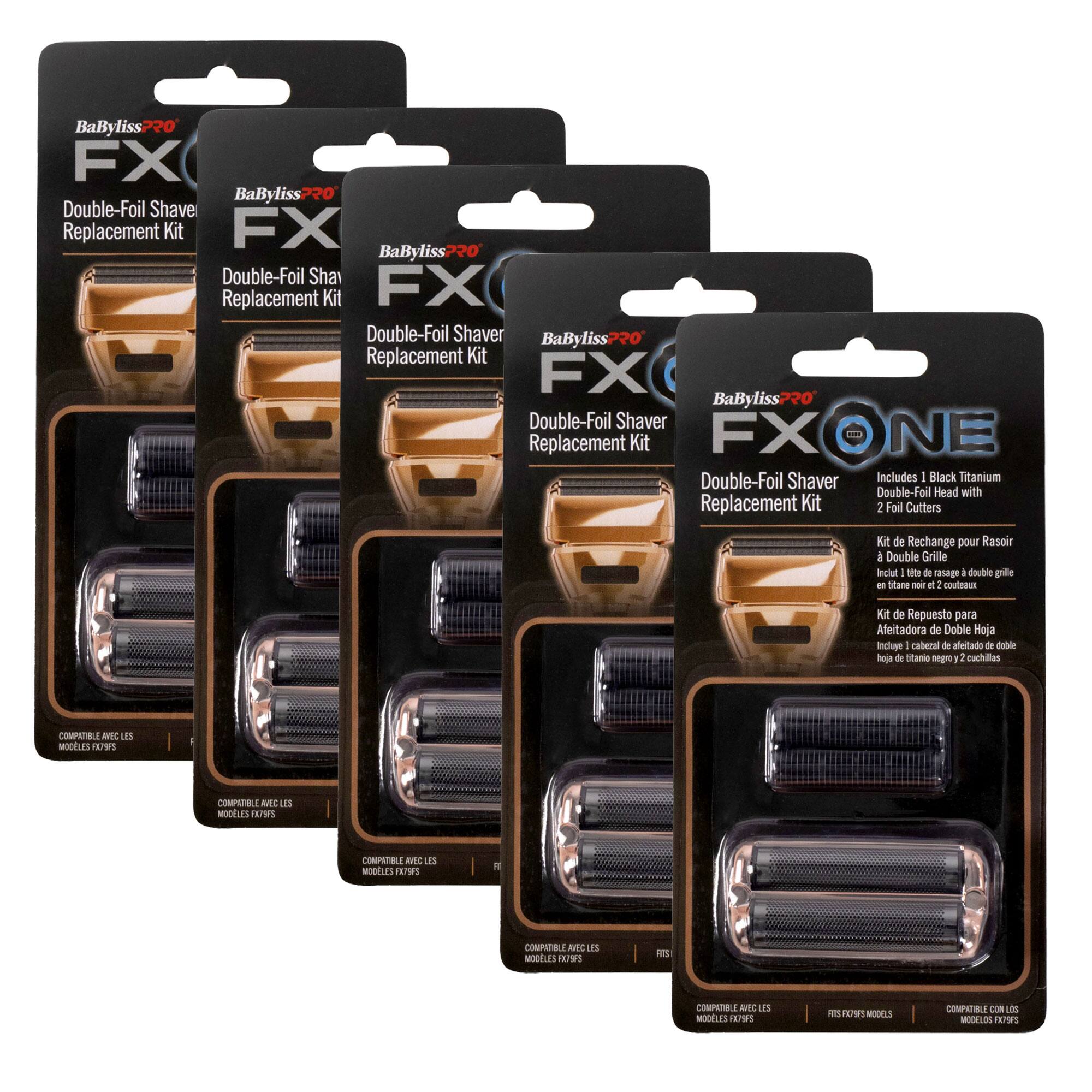 BaByliss P70 FX Double-Foil Shaver Replacement Kit  
BaByliss P70 FX Double-Foil Shaver Replacement Kit  
BaByliss P70 FX Double-Foil Shaver Replacement Kit  
BaByliss P70 FX ONE Double-Foil Shaver Replacement Kit  

Includes:  
- 1 Black Titanium Double-Foil Head with 2 Foil Cutters  

Kit de Rechange pour Rasoir Double Grille  
Inclut 1 tête de rasage - double grille - titane noir et 2 cuchillas  

Kit de Repuesto para Afeitadora de Doble Hoja  
Incluye 1 cabezal de afeitado de doble hoja de Sitamio negro y 2 cuchillas  

Compatible with the following models:  
- FX70/705  
- FX70/705  
- FX70/705  
- FX70/705  

COMPATIBLE AVEC LES MODÈLES FX70/705  
COMPATIBLE AVEC LES MODÈLES FX70/705  
COMPATIBLE AVEC LES MODÈLES FX70/705  

