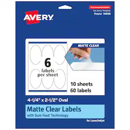 Avery - Matte Oval Labels, 4-1/4" x 2-1/2", 60 Total - Clear