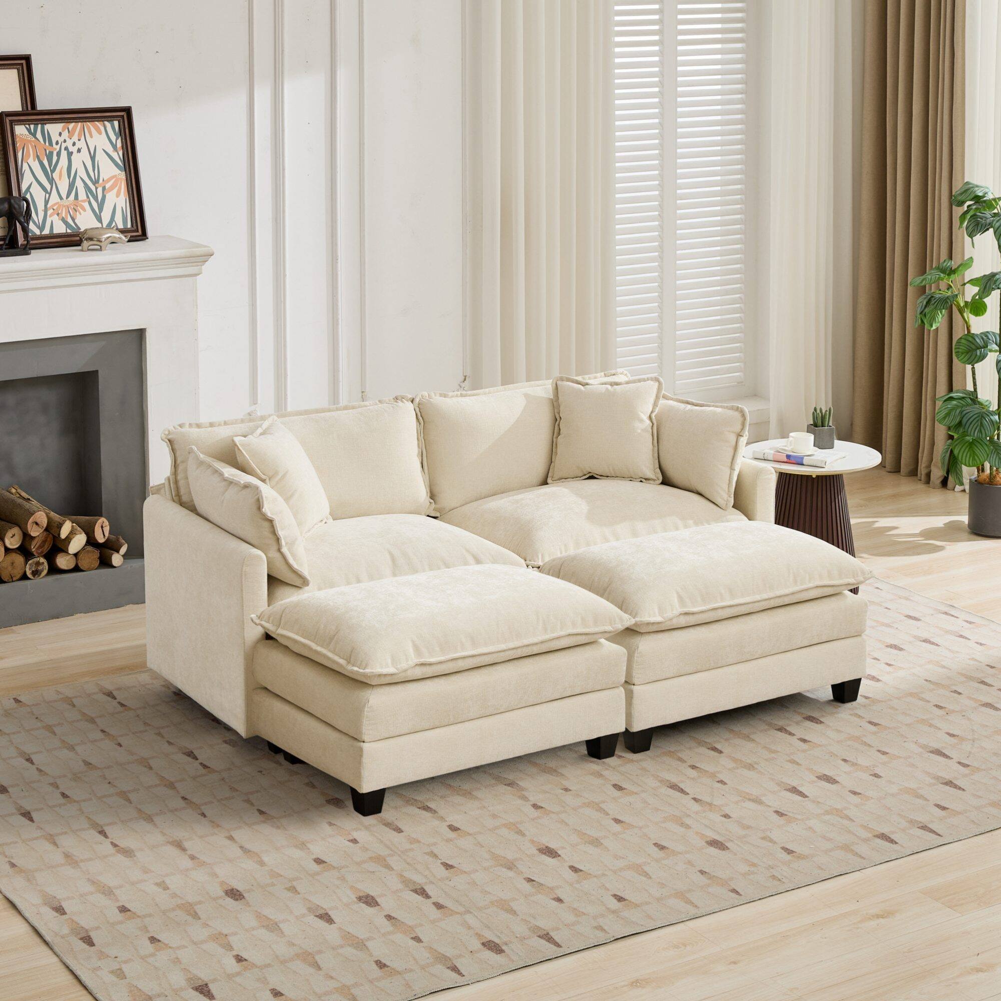 Alt View 2. GOODSILO - Modular Sofa Ottoman with Adjustable Backrest and Double Layer Cushion for Modern Living Spaces - Beige.