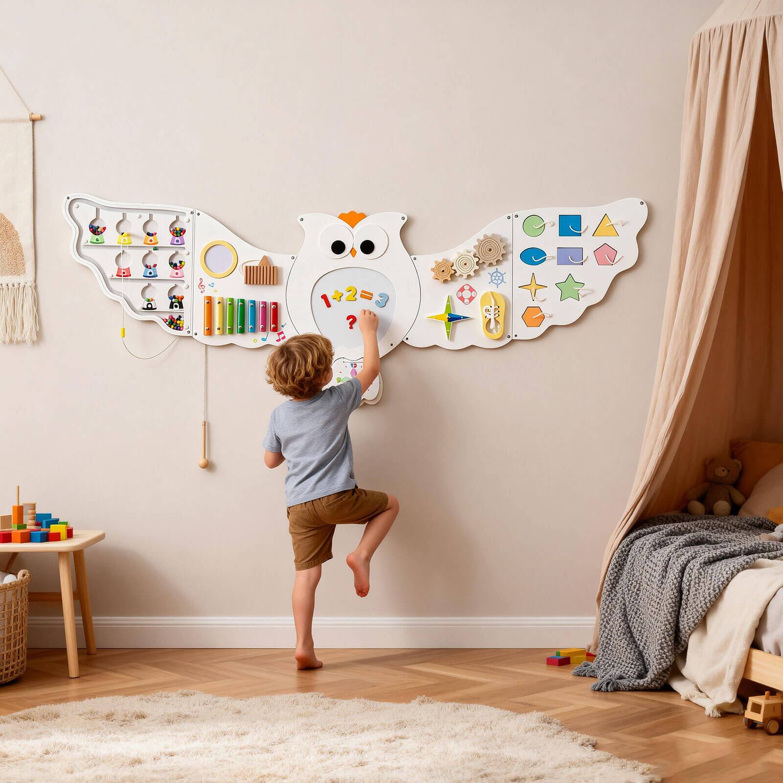 Alt View 1. Costway - Costway Owl Activity Wall Busy Board Panels Montessori Sensory Toys for Playroom Nursery - Multicolor.