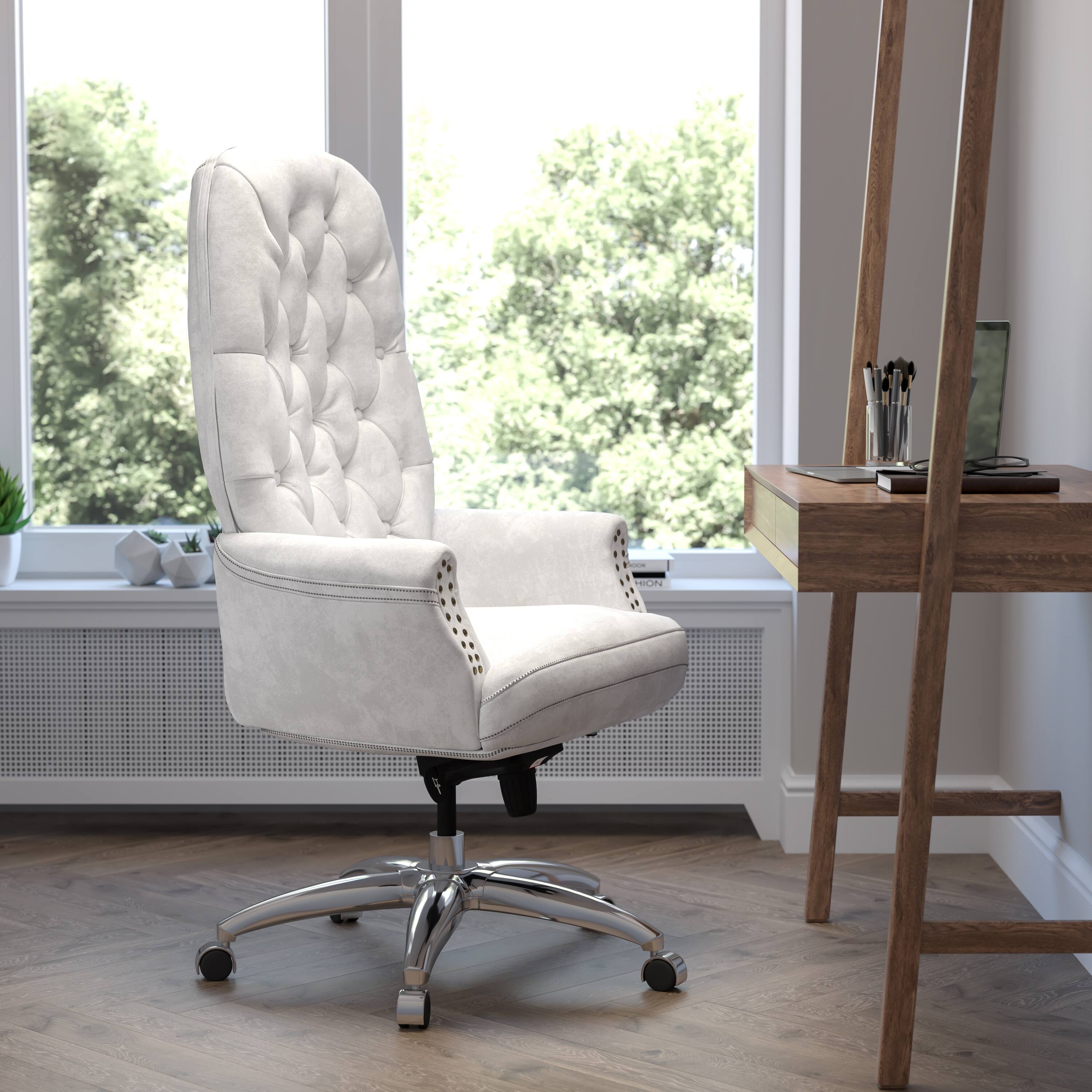 Alt View 1. Emma + Oliver - High Back Traditional Button Tufted Multifunction Swivel Ergonomic Office Chair - White.