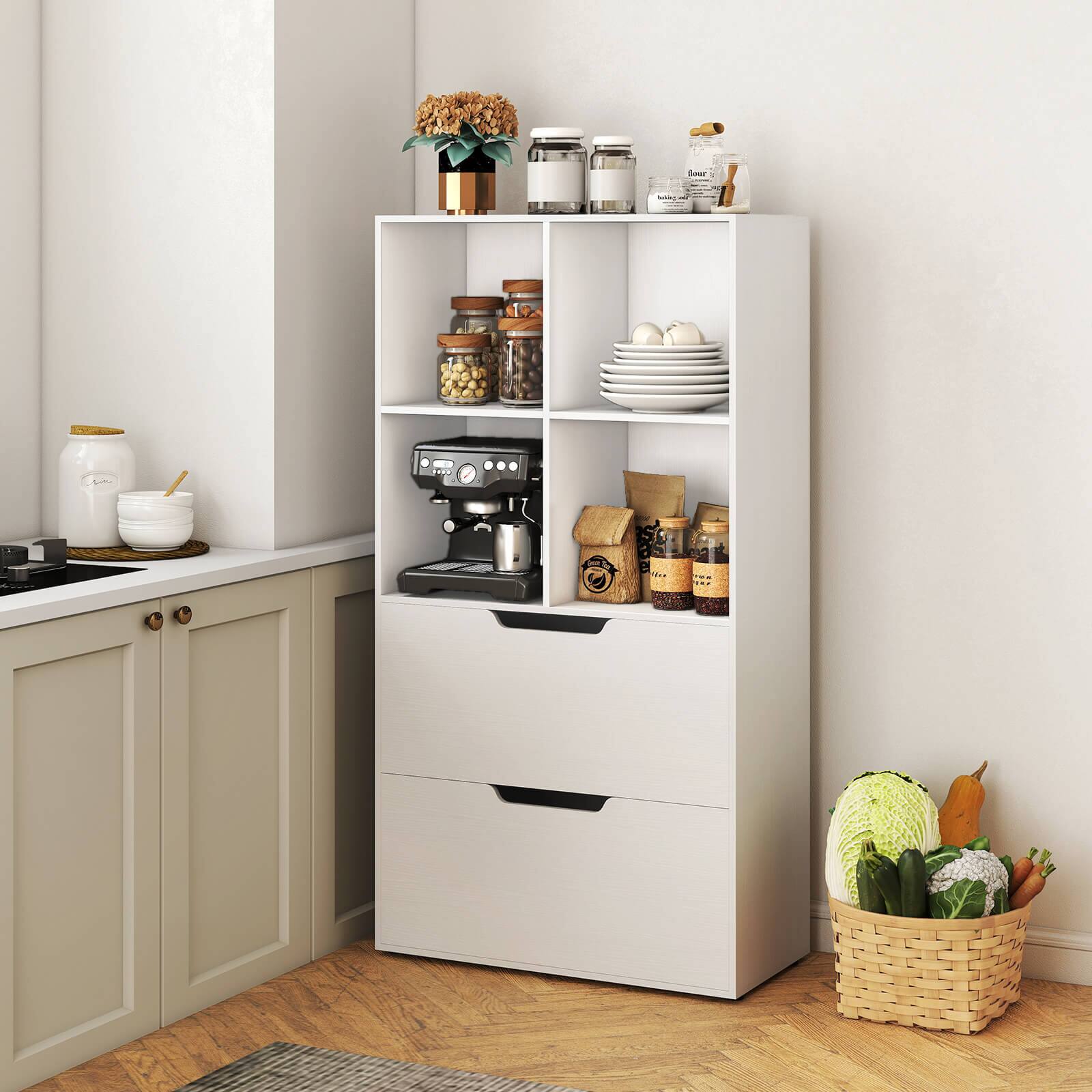 Alt View 5. Costway - Costway 2PCS 51" 5-Tier 4-Cube Bookcase with 2 Drawers for Living Room, Study, Home Office - White.