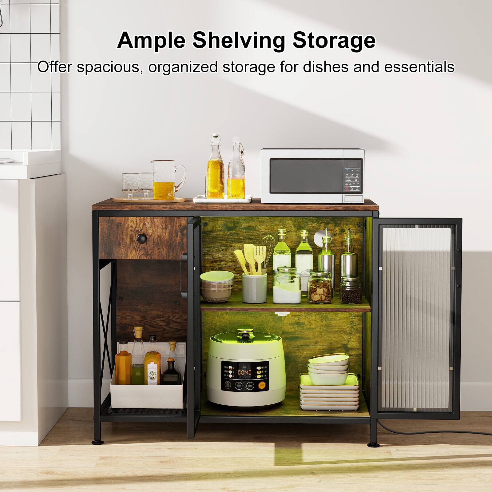 Ample Shelving Storage  
Offer spacious, organized storage for dishes and essentials